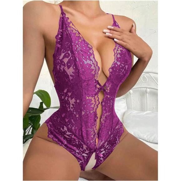 Women's One Piece Lingerie Sexy Lace Purple - Picture 2 of 3